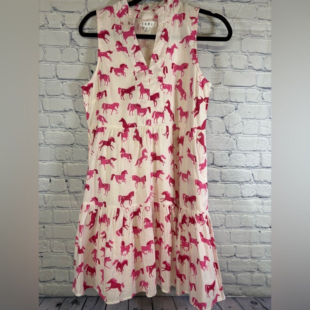 THML Boutique Pink Cream Equestrian Boho Coastal "She's a Winner" Mini Dress S